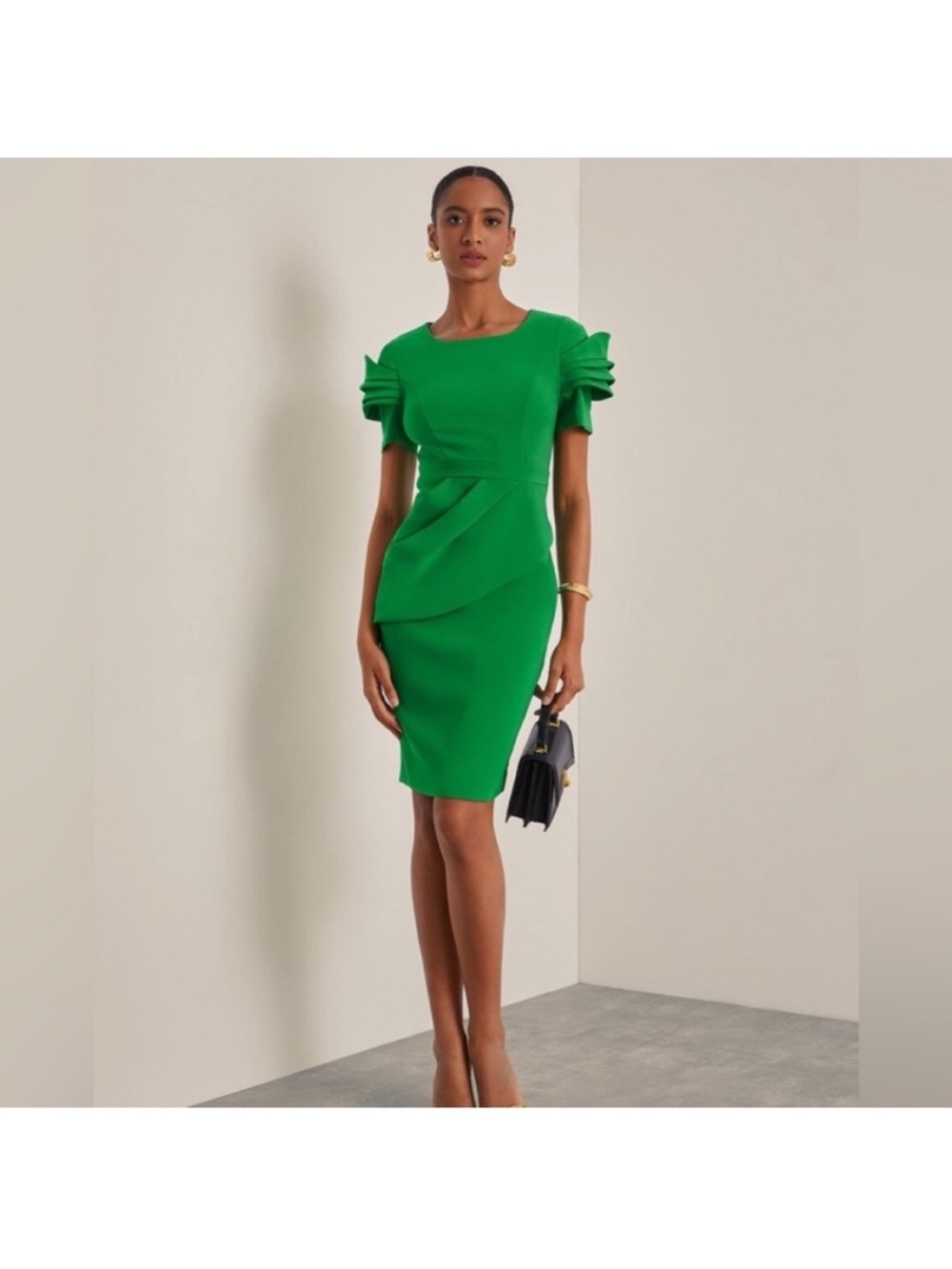 Fehaute NWT Green Short Sleeve Pleated Cocktail Dress Size 6
